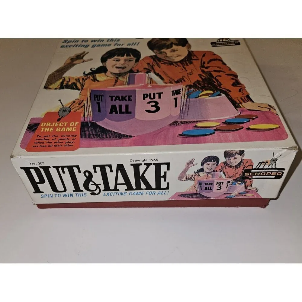 VTG Put & Take Game Pink Spinner Red Yellow Blue Chips Schaper 1965 READ